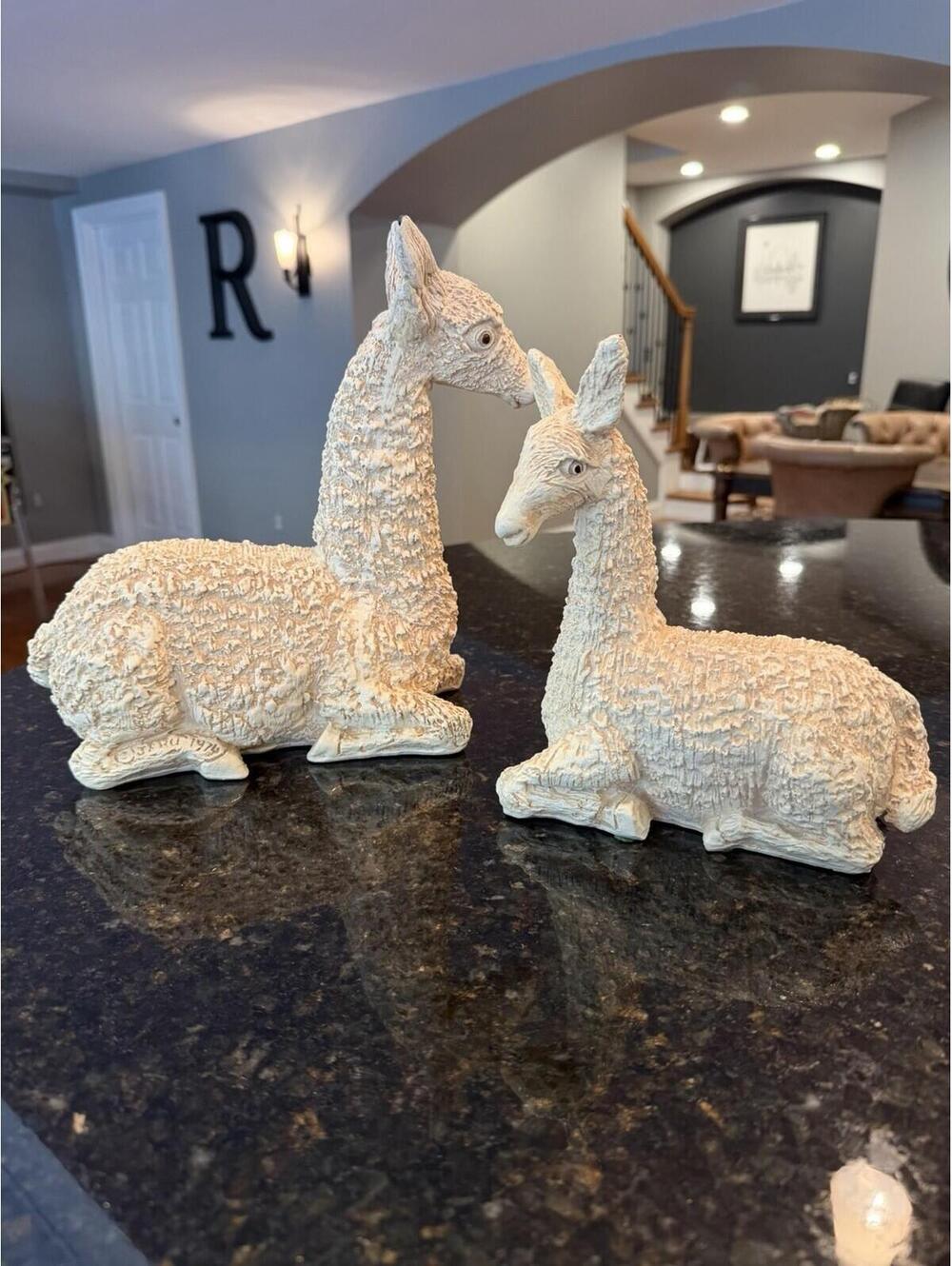Vintage MCM Pair Of JARU Llama Statues Signed By Artist 1974 Rare Set